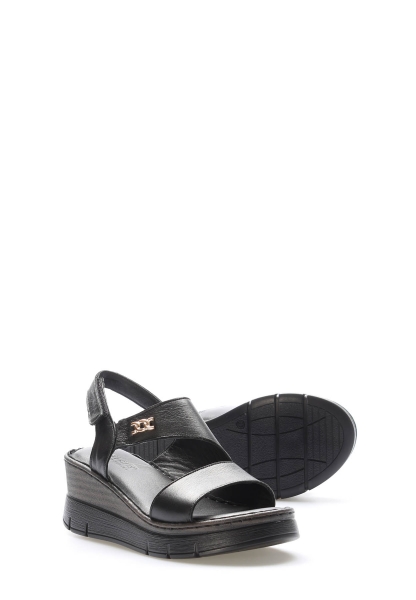 MirgeShoes Kadın Klasik Sandalet İçi Dışı Hakiki Deri Siyah  MRG017512611344