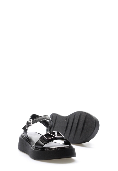 MirgeShoes Kadın Klasik Sandalet İçi Dışı Hakiki Deri Siyah  MRG017512611366