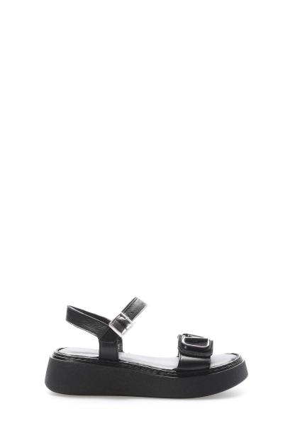 MirgeShoes Kadın Klasik Sandalet İçi Dışı Hakiki Deri Siyah  MRG017512611366