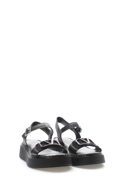 MirgeShoes Kadın Klasik Sandalet İçi Dışı Hakiki Deri Siyah  MRG017512611366