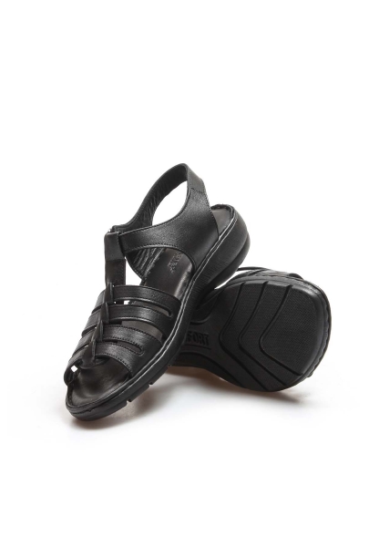 MirgeShoes Kadın Klasik Sandalet İçi Dışı Hakiki Deri Siyah  MRG011082261211105-1