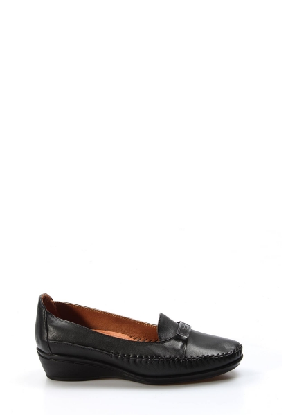 MirgeShoes Siyah Bağcıksız Kadın Casual Ayakkabı İçi Dışı Hakiki Deri MRG01489261323