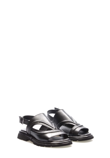 MirgeShoes Kadın Sandalet İçi Dışı Hakiki Deri Siyah  MRG018402611189
