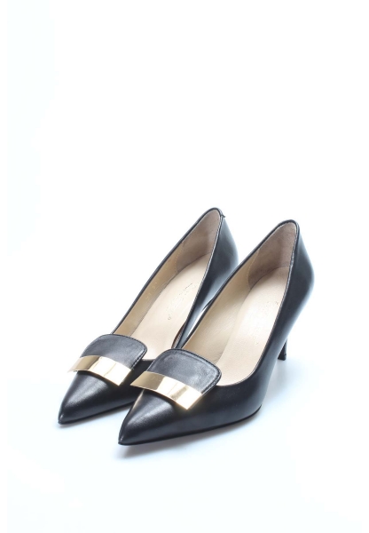 MirgeShoes Siyah Kadın Stiletto İnce Topuk Ayakkabı İçi Dışı Hakiki Deri MRG0114926121-626