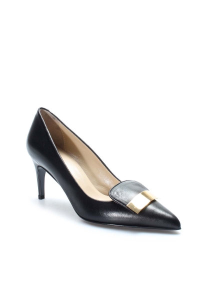 MirgeShoes Siyah Kadın Stiletto İnce Topuk Ayakkabı İçi Dışı Hakiki Deri MRG0114926121-626