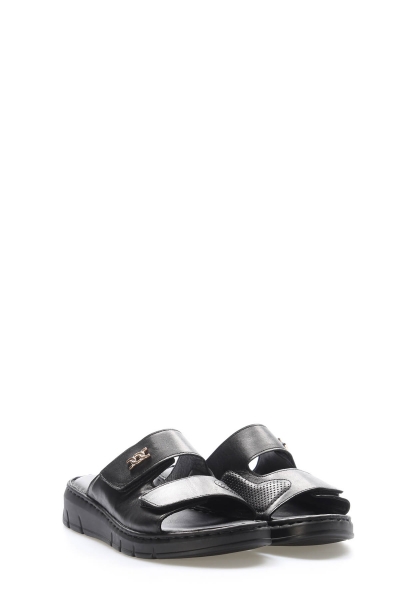 MirgeShoes Kadın Terlik İçi Dışı Hakiki Deri Siyah  MRG017512611316