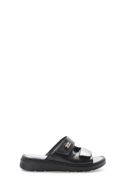 MirgeShoes Kadın Terlik İçi Dışı Hakiki Deri Siyah  MRG017512611316
