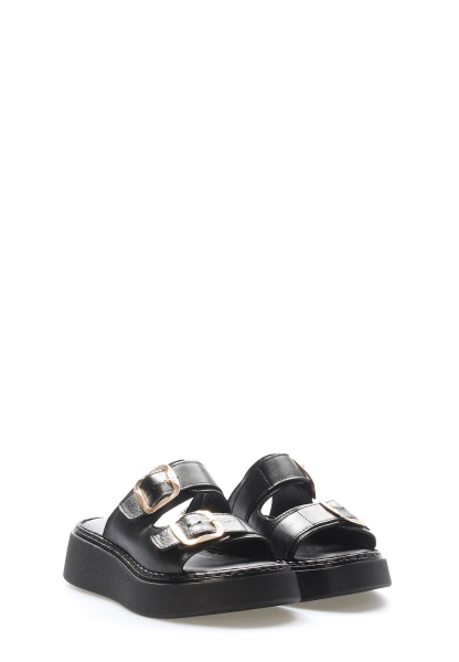 MirgeShoes Kadın Terlik İçi Dışı Hakiki Deri Siyah  MRG017512611357