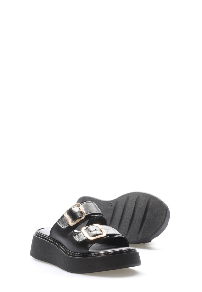 MirgeShoes Kadın Terlik İçi Dışı Hakiki Deri Siyah  MRG017512611357