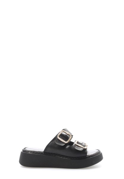 MirgeShoes Kadın Terlik İçi Dışı Hakiki Deri Siyah  MRG017512611357