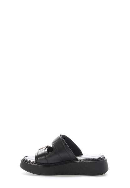 MirgeShoes Kadın Terlik İçi Dışı Hakiki Deri Siyah  MRG017512611357