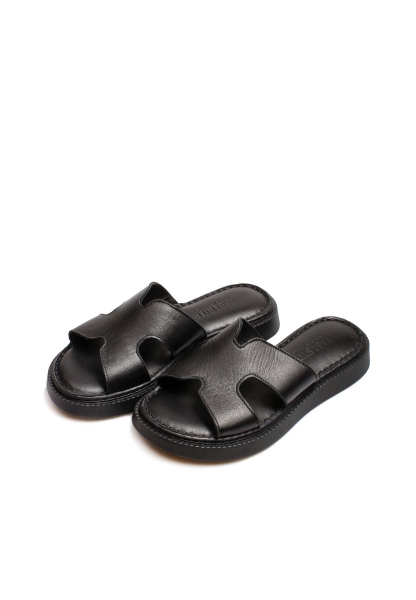 MirgeShoes Kadın Terlik İçi Dışı Hakiki Deri Siyah  MRG017512611075