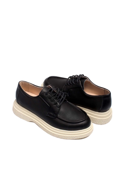 MirgeShoes Siyah Bağcıklı Kadın Casual Ayakkabı İçi Dışı Hakiki Deri MRG011392610263