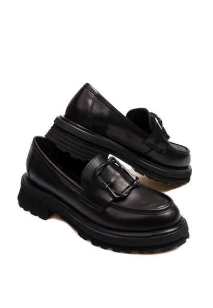 MirgeShoes Siyah Bağcıksız Kadın Casual Ayakkabı İçi Dışı Hakiki Deri MRG0110952613399