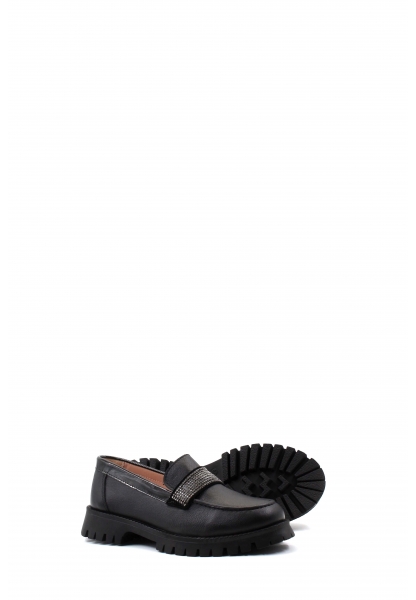 MirgeShoes Siyah Kız Çocuk Casual Ayakkabı İçi Dışı Hakiki Deri MRG011362410220