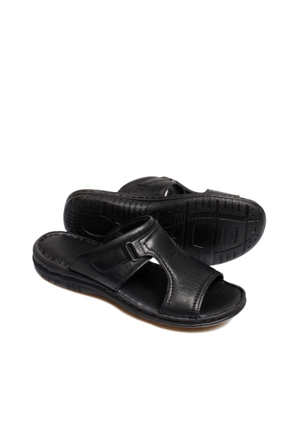 MirgeShoes Siyah Erkek Klasik Terlik Kaymaz Taban İçi Dışı Hakiki Deri MRG011072131432