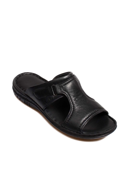 MirgeShoes Siyah Erkek Klasik Terlik Kaymaz Taban İçi Dışı Hakiki Deri MRG011072131432