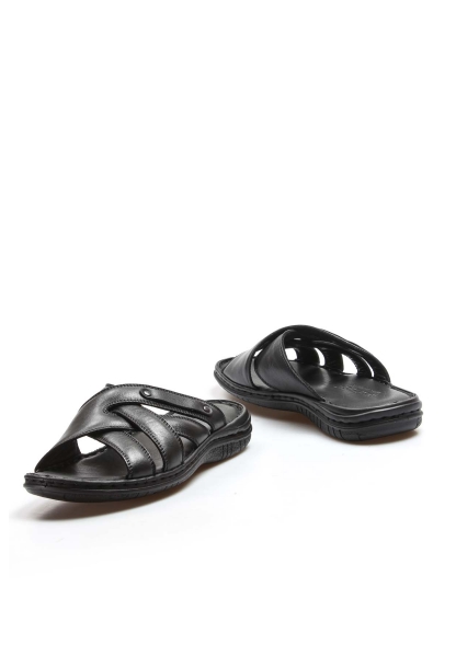 MirgeShoes Erkek Terlik İçi Dışı Hakiki Deri Siyah MRG011082131237