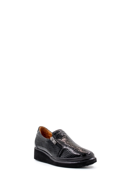 MirgeShoes Siyah Bağcıksız Kadın Casual Ayakkabı İçi Dışı Hakiki Deri Kroko MRG01541261934