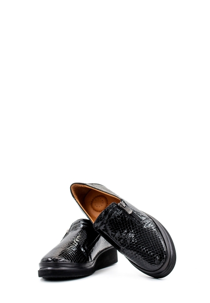 MirgeShoes Siyah Bağcıksız Kadın Casual Ayakkabı İçi Dışı Hakiki Deri Kroko MRG01541261934