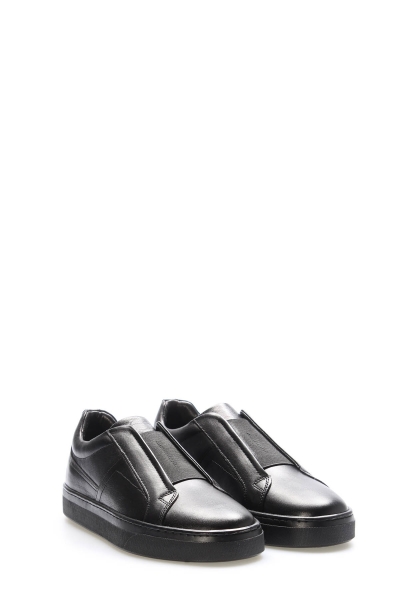 MirgeShoes Siyah Lastikli Erkek Casual Ayakkabı İçi Dışı Hakiki Deri MRG01949131442