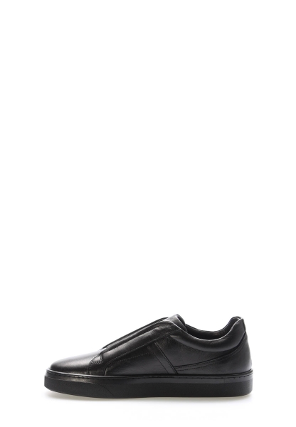 MirgeShoes Siyah Lastikli Erkek Casual Ayakkabı İçi Dışı Hakiki Deri MRG01949131442