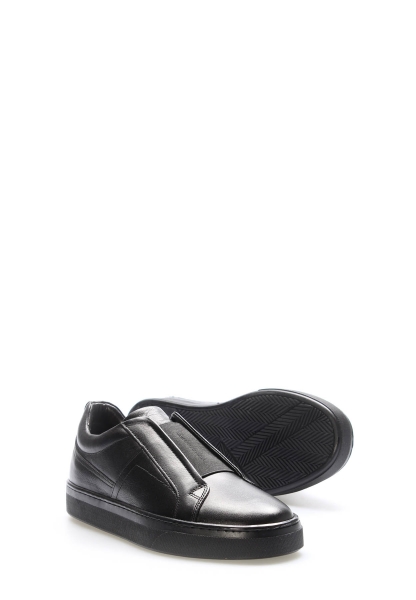 MirgeShoes Siyah Lastikli Erkek Casual Ayakkabı İçi Dışı Hakiki Deri MRG01949131442