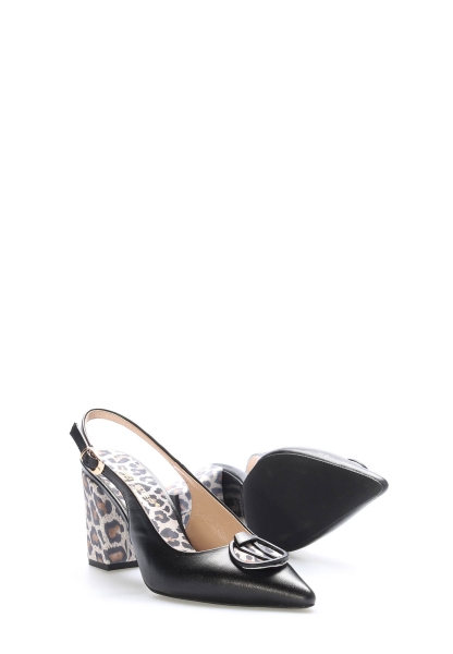 MirgeShoes Siyah-Leopar Kadın Kalın Topuklu  Ayakkabı İçi Dışı Hakiki Deri MRG013452612958