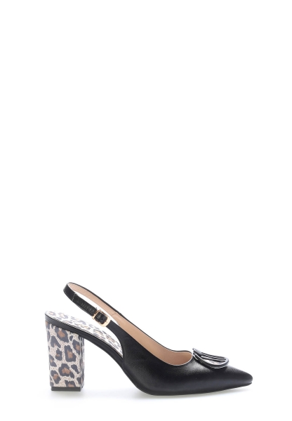 MirgeShoes Siyah-Leopar Kadın Kalın Topuklu  Ayakkabı İçi Dışı Hakiki Deri MRG013452612958