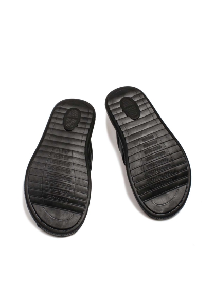 MirgeShoes Erkek Parmak Arası Terlik İçi Dışı Hakiki Deri Siyah MRG011481317-428