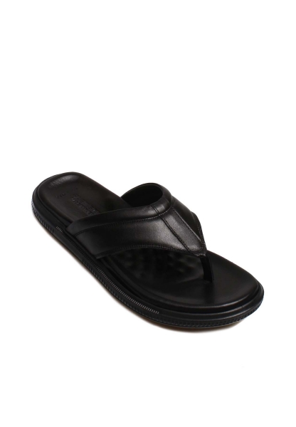 MirgeShoes Erkek Parmak Arası Terlik İçi Dışı Hakiki Deri Siyah MRG011481317-428