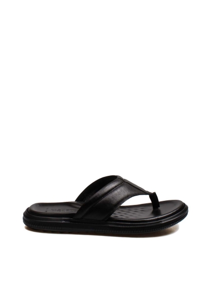 MirgeShoes Erkek Parmak Arası Terlik İçi Dışı Hakiki Deri Siyah MRG011481317-428