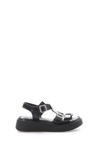 MirgeShoes Kadın Sandalet İçi Dışı Hakiki Deri Siyah  MRG017512611386