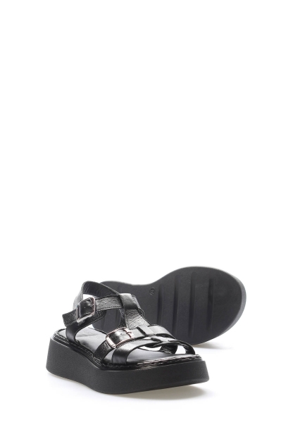 MirgeShoes Kadın Sandalet İçi Dışı Hakiki Deri Siyah  MRG017512611386
