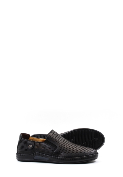  MirgeShoes Siyah Bağcıksız Erkek Casual Ayakkabı İçi Dışı Hakiki Deri MRG012561311020