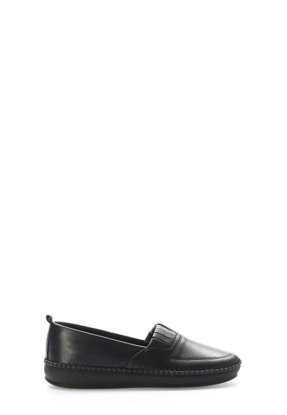 MirgeShoes Siyah Bağcıksız Kadın Casual Ayakkabı İçi Dışı Hakiki Deri MRG012942612227