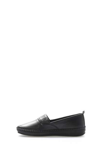 MirgeShoes Siyah Bağcıksız Kadın Casual Ayakkabı İçi Dışı Hakiki Deri MRG012942612227