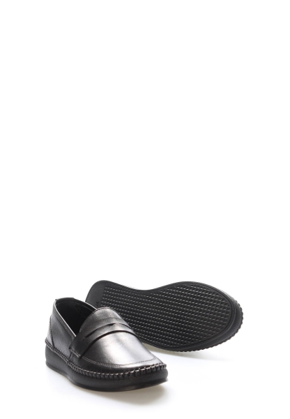 MirgeShoes Siyah Bağcıksız Kadın Casual Ayakkabı İçi Dışı Hakiki Deri MRG012942612236