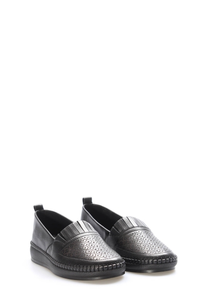 MirgeShoes Siyah Bağcıksız Kadın Casual Ayakkabı İçi Dışı Hakiki Deri MRG012942612241