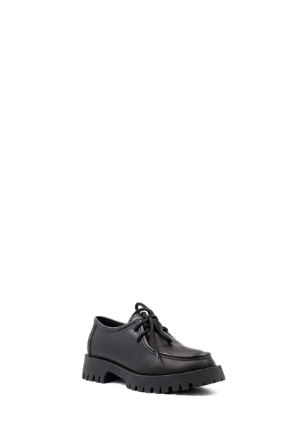  MirgeShoes Siyah Bağcıklı Kadın Casual Ayakkabı İçi Dışı Hakiki Deri MRG0171126121064