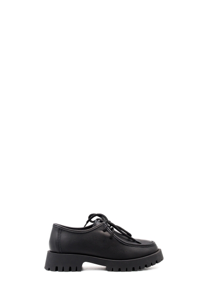  MirgeShoes Siyah Bağcıklı Kadın Casual Ayakkabı İçi Dışı Hakiki Deri MRG0171126121064