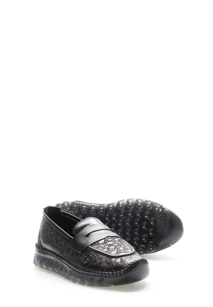 MirgeShoes Siyah Bağcıksız Kadın Casual Ayakkabı İçi Dışı Hakiki Deri MRG01739261740122835