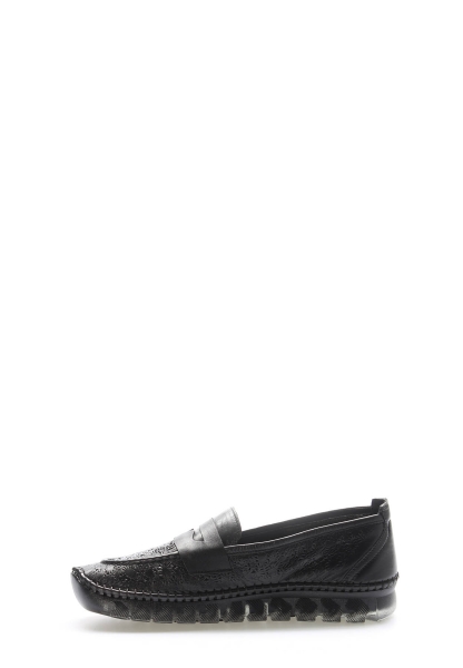 MirgeShoes Siyah Bağcıksız Kadın Casual Ayakkabı İçi Dışı Hakiki Deri MRG01739261740122835