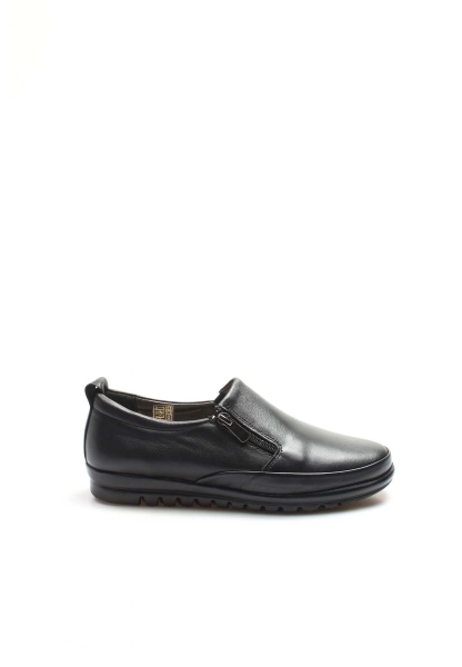 MirgeShoes Siyah Bağcıksız Kadın Casual Ayakkabı İçi Dışı Hakiki Deri MRG0110112611302