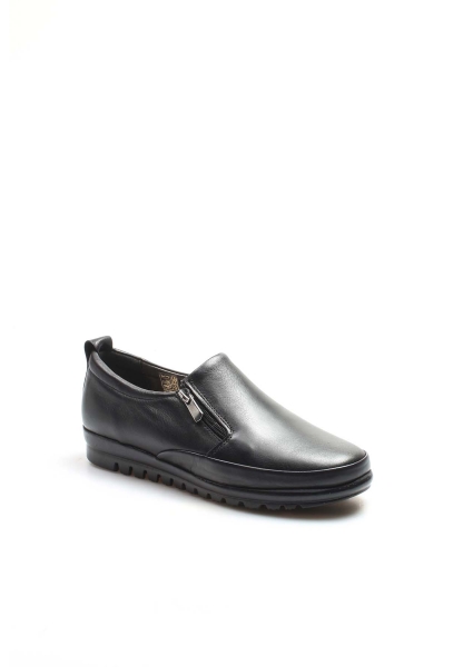 MirgeShoes Siyah Bağcıksız Kadın Casual Ayakkabı İçi Dışı Hakiki Deri MRG0110112611302