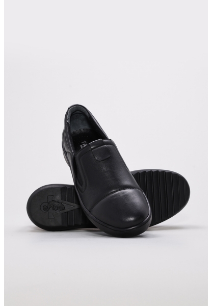 MirgeShoes Siyah Bağcıksız Kadın Casual Ayakkabı İçi Dışı Hakiki Deri MRG019942611421