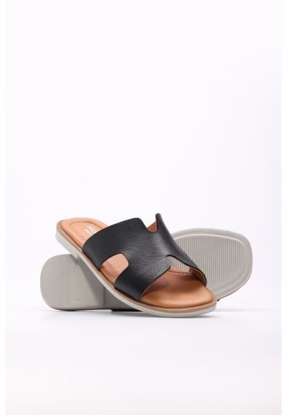 MirgeShoes Kadın Düz Terlik İçi Dışı Hakiki Deri Siyah  MRG0135726116625