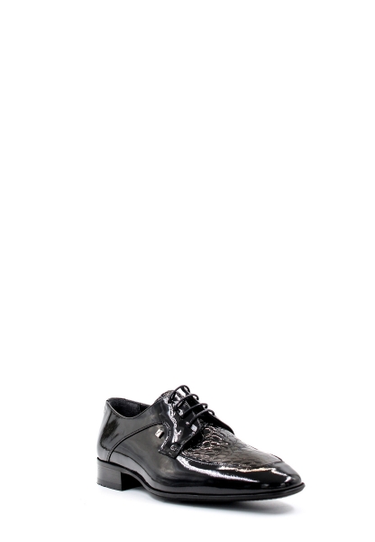 MirgeShoes Siyah Bağcıklı Erkek Klasik Rugan Ayakkabı İçi Dışı Hakiki Deri MRG0140813121010
