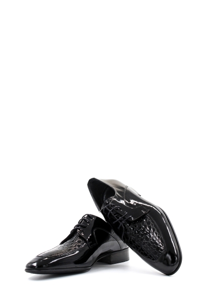 MirgeShoes Siyah Bağcıklı Erkek Klasik Rugan Ayakkabı İçi Dışı Hakiki Deri MRG0140813121010