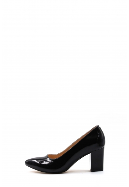 MirgeShoes Siyah Kadın Kalın Topuklu Rugan Ayakkabı İçi Dışı Hakiki Deri MRG01194261574